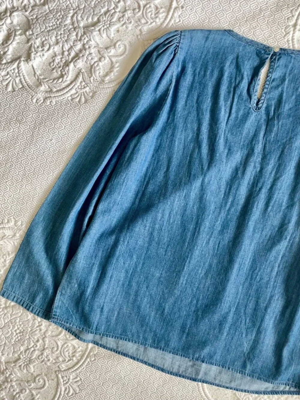 NWT J. Crew Cottage Chambray Puff-Sleeve Top Size Small